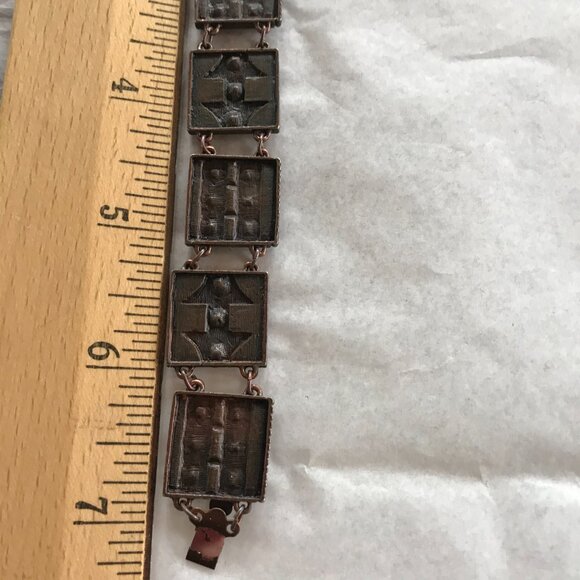 Vintage Copper Tile Link Bracelet w/Faceted Stones - 7" Long - Picture 16 of 16